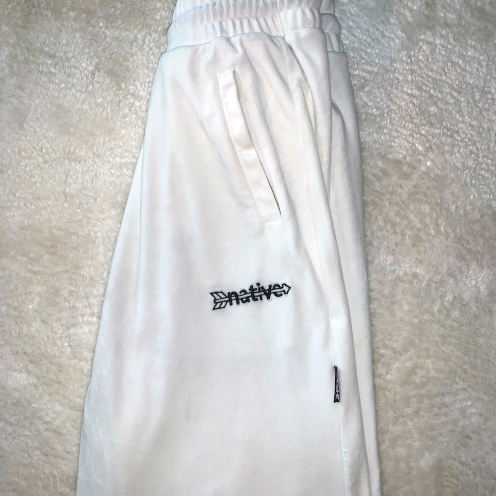 Velour Native Language white joggers. RARE